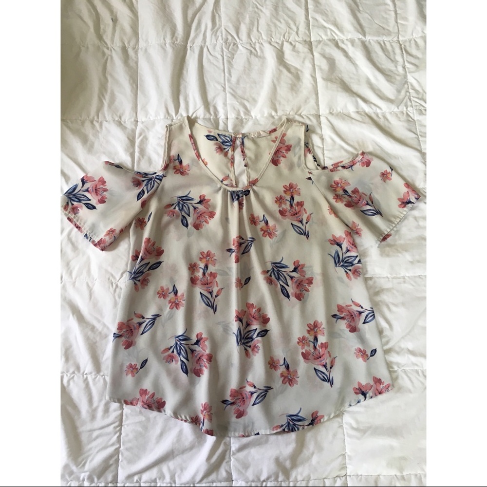 Open Shoulder Floral Blouse